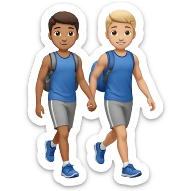 two boys walking, wearing gym clothes, full body sticker