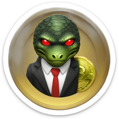 Reptiloid in black suite with red laser eyes on the gold coin sticker