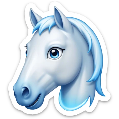 Cinematic Comical White Horse Portrait Emoji, Head tilted dramatically with an exaggeratedly amused expression, featuring a striking white fur with a glossy finish and wide, expressive blue eyes filled with playful disbelief, Simplified yet hilariously expressive features, highly detailed, glowing with a slightly sassy glow, high shine, dramatic yet playful, stylized with an air of cheeky mischief, bright and endearing, soft glowing outline, capturing the essence of a spirited and over-the-top horse, so meme-worthy it feels like it could side-eye its way into internet fame instantly! sticker