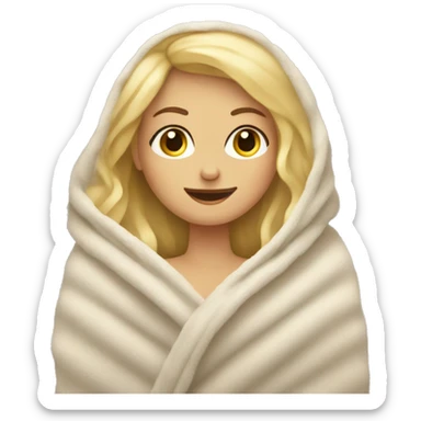 Blonde girl wrapped in fuzzy blanket sticker