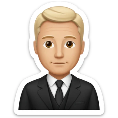 A very handsome successful white man in his 40s. Wearing black but not a suit. Looks like a lawyer. sticker