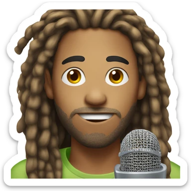a mixed-race man with dreadlocks talking into a microphone sticker