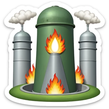 green landscape with sun in top of the background, there is a grey missile silo hatch open, and the top two thirds of a white nuclear missile launching out of the silo is shown sticker