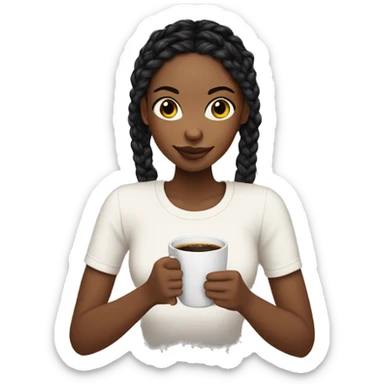 An African American girl with black medium knotless braids sipping coffee  sticker