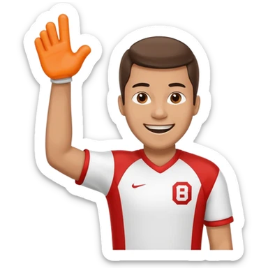 A cheerful man in a team jersey, waving a giant foam finger high with an excited grin. sticker