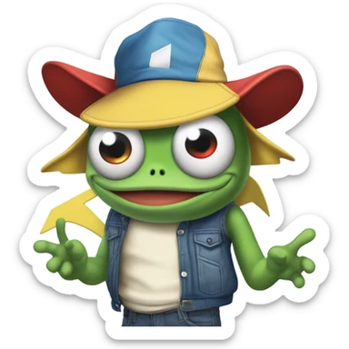 Pepe meme in Ash Ketchum clothing sticker