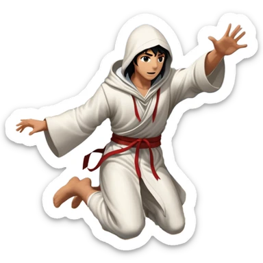 An icon featuring a hero performing a leap of faith from a tower in Florence, inspired by adventure games like Assassin's Creed. The design captures the dramatic moment mid-air, with detailed architecture and a bustling city below. Transparent background sticker