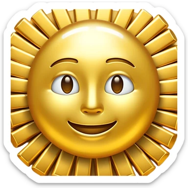 Cinematic Realistic Gold Emoji, Radiant and brilliant, with smooth, polished golden bars reflecting the light in stunning highlights. The soft, warm glow of the metal exudes luxury and elegance, catching every glimmer in the surrounding environment. Soft glowing outline, capturing the essence of wealth and timeless beauty in gleaming gold! sticker