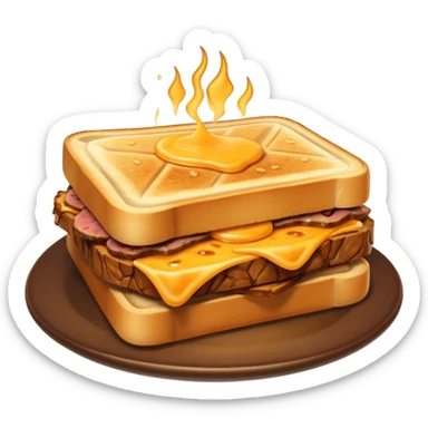 kavurma meat toasted sandwich object icon, grilled toasted bread, sautéed Turkish kavurma beef filling, melted cheese, juicy meat texture, golden brown crust, warm steam rising, 3D cartoon, mobile game icon style, centered, clean background, no text, no watermark sticker
