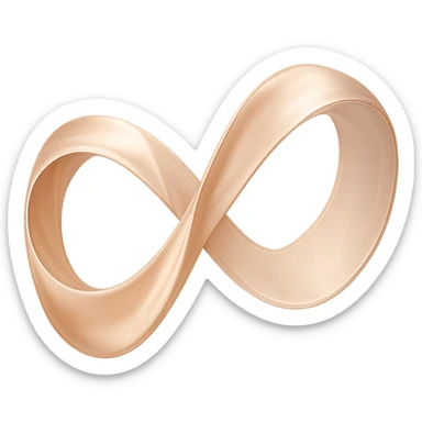 Transform the Mobius strip ribbon into an infinity symbol, emphasizing a silky, lustrous ribbon texture with smooth, flowing folds and a strong sheen. The shape should clearly show the Mobius strip's single surface and twist, resembling an infinity symbol. Use elegant, soft colors and realistic lighting. Preserve the transparent background. Maintain a realistic and elegant style with soft colors and smooth lighting to highlight the silky texture and flowing folds of the ribbon. sticker