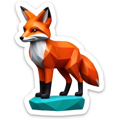 A red fox sculpture with a geometric, faceted design. The fox is standing upright with angular and disney features. The vibrant red color highlights the sharp edges and planes. sticker