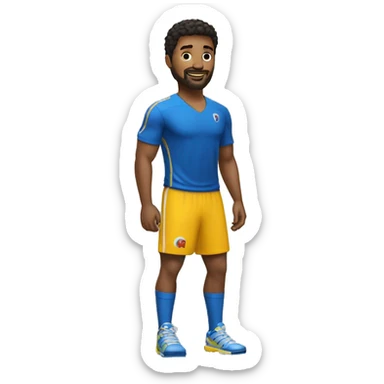 Crie um emojis de um personagem moreno com cavanhaque vestido de esporte fino sticker