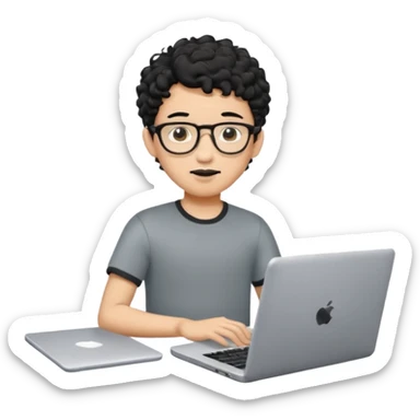 A young boy DEVELOPER WITH A laptop, black curly short hair, wearing glasses, a thin goatee, his skin is asian

Add the word "PIF" floating around home sticker