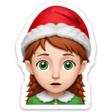 Worried elf on the shelf with red hat and brown hair sticker