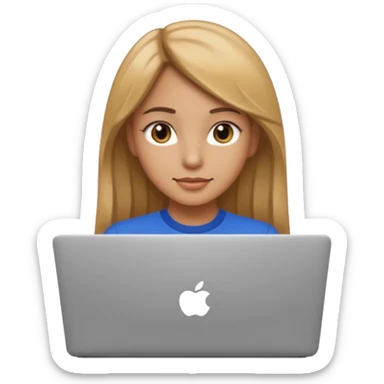 Pretty girl with medium long, light golden/brownish hair, Latina, with a laptop, AI-generated emoji. sticker