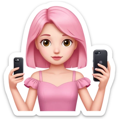 girl wearing a cute pink dress taking a selfie sticker