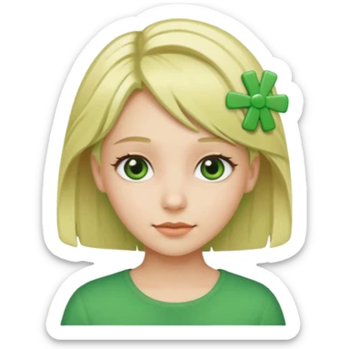 blonde girl with green color hairclip sticker