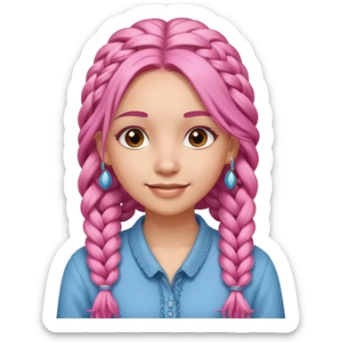 A light-skinned woman with long pink hair styled in braids, brown eyes, and a gentle smile. sticker
