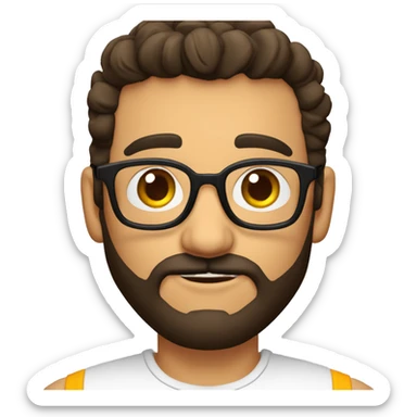 maestro de español con el cabello corto liso con un copete pequeñocon lentes cabello negro con rasgos hispanos europeos con la barba bajita sticker