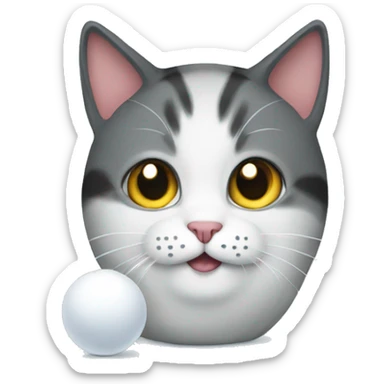 A cat with a snowball beside sticker