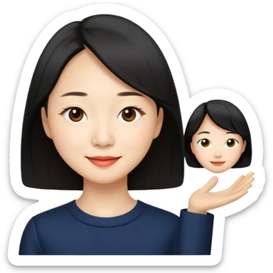 “Cartoon emoji of black hair Gong Hyo-jin, long narrow face, sharp jawline, small almond eyes, high nose bridge, elegant smile, minimal makeup, refined aura” sticker