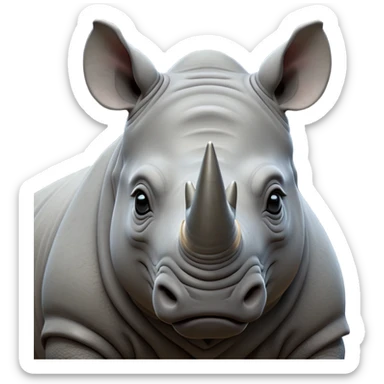 cinematic-noble-rhinoceros-portrait-emoji,-poised,-with-a-massive,-powerful-build-and-a-thick,-hide-of-slate-gray,-deep-set-soulful-piercing-eyes,-simplified-yet-sharp-and-sophisticated-features,-highly-detailed, with large black eyes, szoomed out showing houlders sticker