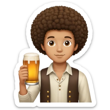 A boy with an Afro with caramel toned skin holding beer sticker