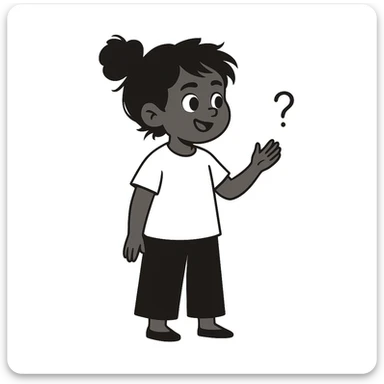 Make her skin color darker and ensure she has only one bun in her messy black hair, keep the style and all other features the same. Maintain the original style and details faithfully. sticker