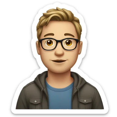 a young man with a fatter face, fair skin and glasses sticker