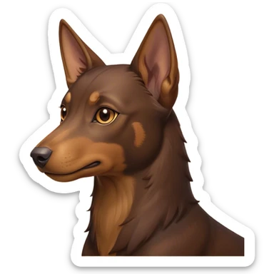 Cinematic Noble Brown and Tan Kelpie Portrait Emoji, Poised and regal, with a strong, agile build and a rich, well-groomed Fur of warm brown and tan, piercing warm eyes, Simplified yet sharp and sophisticated features, highly detailed, glowing with a soft, dignified glow, high shine, intelligent and energetic, stylized with an air of determination, focused and attentive, soft glowing outline, capturing the essence of a watchful and confident herder, so majestic it feels as though it could bound out of the screen with effortless authority! sticker
