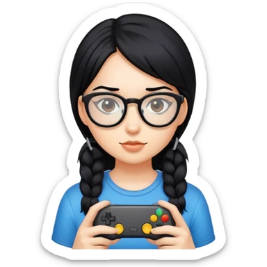 gamer, black hair girl with glasses sticker