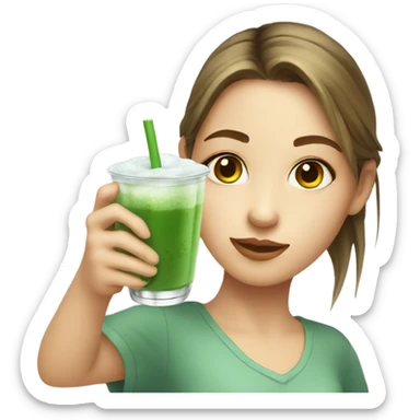 Pretty girl holding a glass cup of iced matcha  sticker