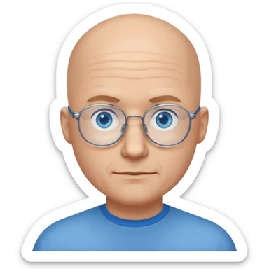 bald man with blue eyes and eye glasses oh well sticker