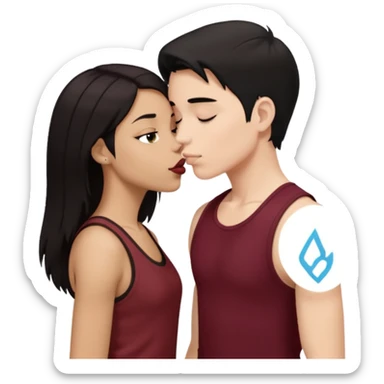 a white woman with short tomboy black hair wearing men's black tank top kissing a lightskin woman with long dark blonde hair wearing maroon tank top sticker