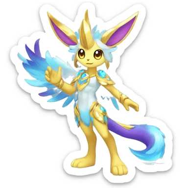 Anthro Sona Colorful Godly Celestial Shiny Fakemon Full Body sticker