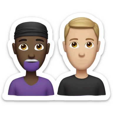 a white guy in a black head and mouth covering with a purple shirt  sticker