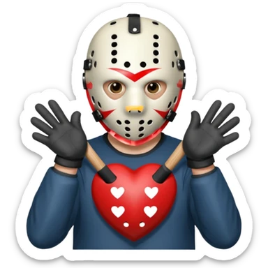 Jason Voorhees, looking cute, making a heart with his hands sticker