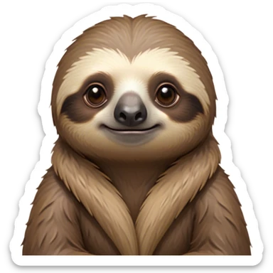 Cinematic Noble Sloth Portrait Emoji, Poised and serene, with a leisurely, gentle build and calm, wise eyes adorned with soft, textured fur, Simplified yet sharp and sophisticated features, highly detailed, glowing with a soft, tranquil glow, high shine, intelligent and unhurried, stylized with an air of relaxed authority, focused and composed, soft glowing outline, capturing the essence of a watchful and confident guardian that appears ready to slowly emerge from the screen with effortless grace! sticker
