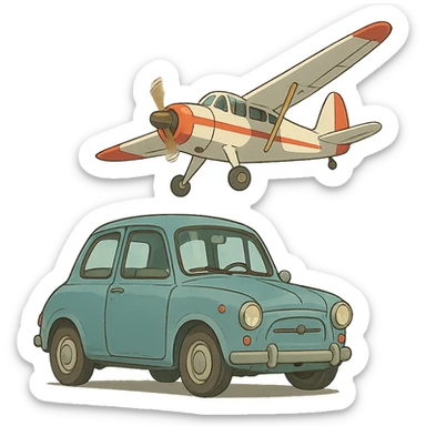 ghibli style car with a plane sticker