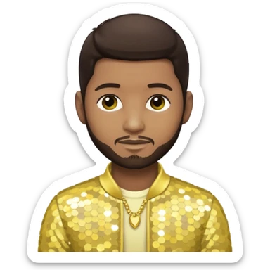 Usher with dark brown hair, pale yellow sequin outfit sticker