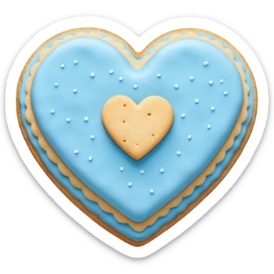 Realistic shortbread cookie in the shape of a heart with pastel blue sticker
