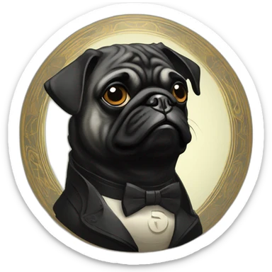 A cyberpunk black pug in Art Nouveau style during 1910 sticker
