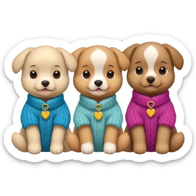 3 Cagnolini piccoli seduti con vestitini di lana fatti a mano sticker