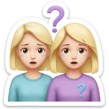 

 
Two girls are talking; one looks confused with question marks above her, while the other explains something. The illustration has a cute pastel style. sticker