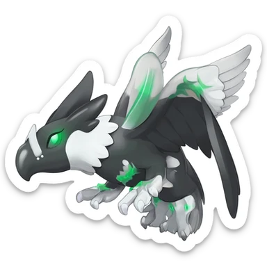 Shiny Black Grey White and Dark-Green Gryphon-Trico-Nargacuga-Silvally-Absol-fusion sticker