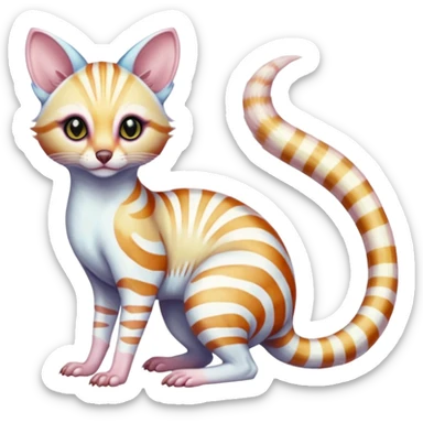 Iridescent white albino colorful fruity blingy crystalline Genet-Numbat-Ocelot-Sphynx-Tanuki-Ocicat-hybrid-fusion, full body sticker