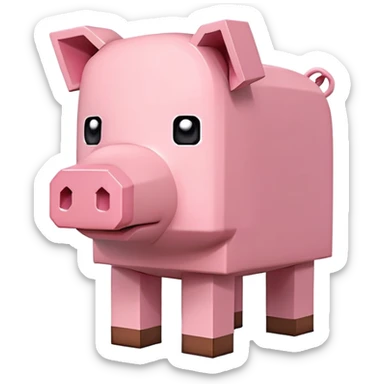 Minecraft pig, full body, pink blocky animal with square head and square body sticker