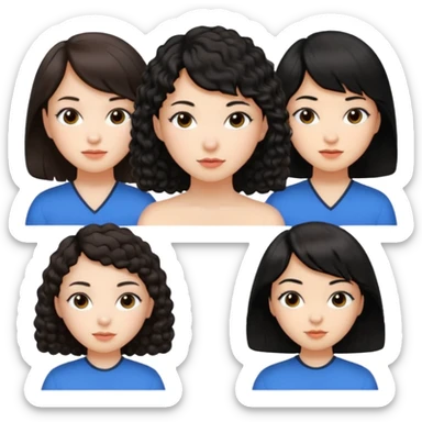 brunette short curly hair white girl, black long hair asian girl side part, black medium length hair with sideswept pangs sticker