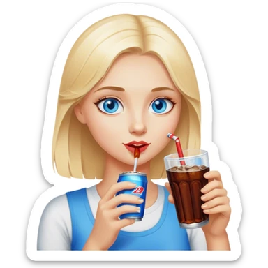 Blonde girl with blue eyes drinking diet cola sticker