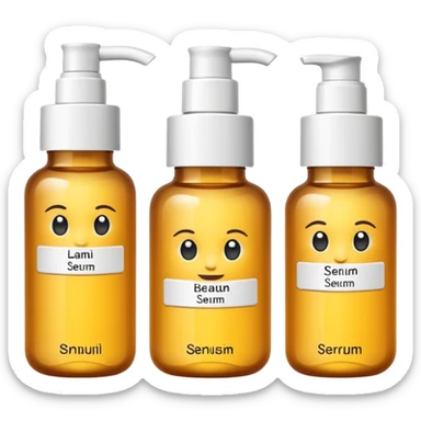 emoji of three beauty products (tube, serum, jar), wit labels, minimalistic but luxury design (realistic) sticker